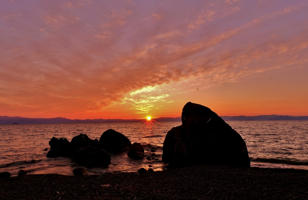 琵琶湖烏帽子岩夕景　Ⅰ