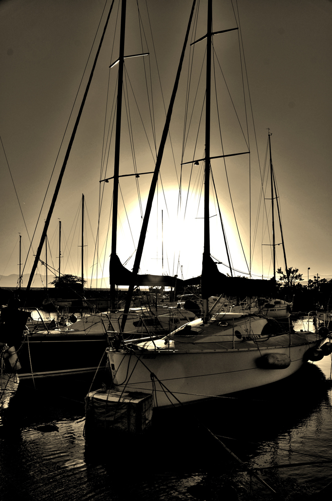 ヨットハーバーの夕日
