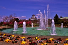 豊公園の噴水と長浜城