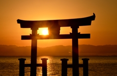 Sunrise of torii at lake　Ⅱ