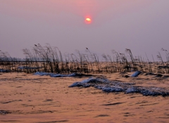 湖上の夕日