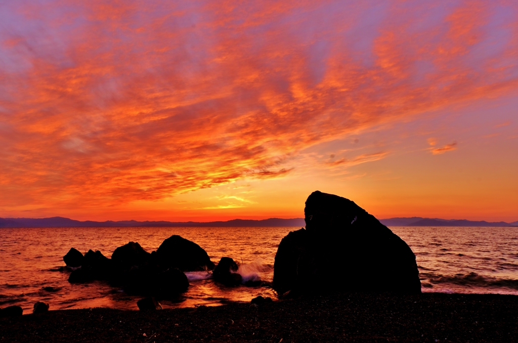 琵琶湖烏帽子岩夕景　Ⅲ