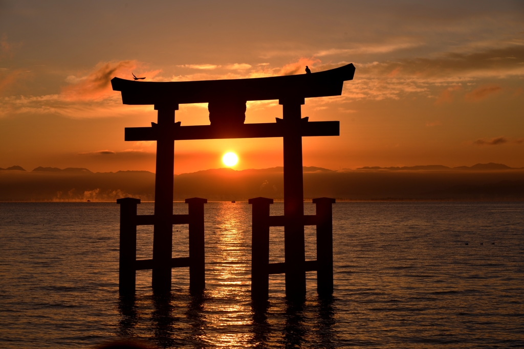 来光の湖中鳥居
