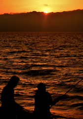 夕暮の釣り
