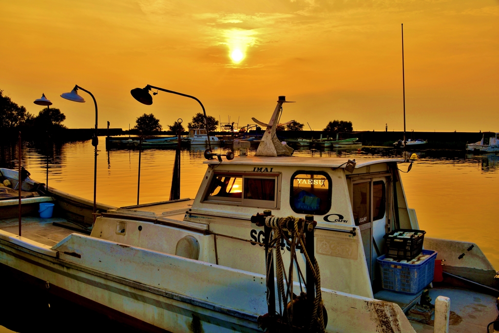 Sunset of fishing port