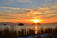 如月の湖北夕景