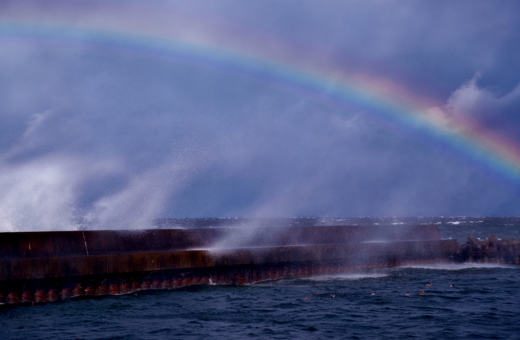 防波堤の虹