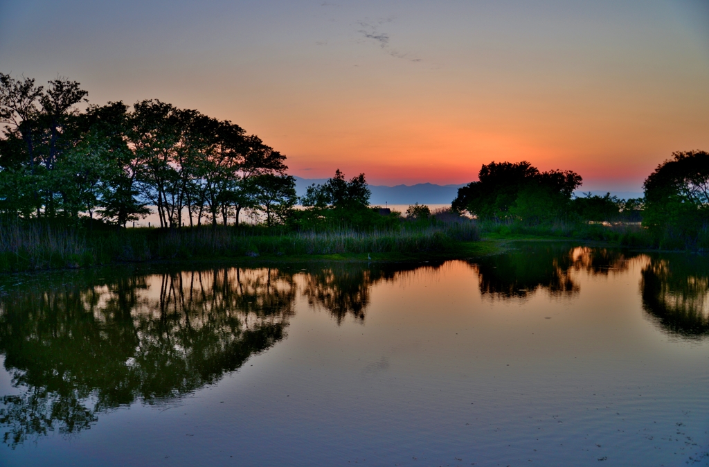 黄昏の水辺