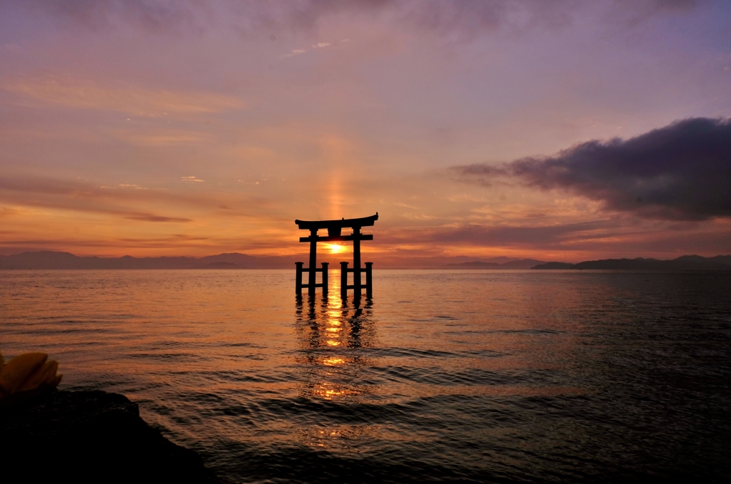 白鬚神社湖中鳥居日の出