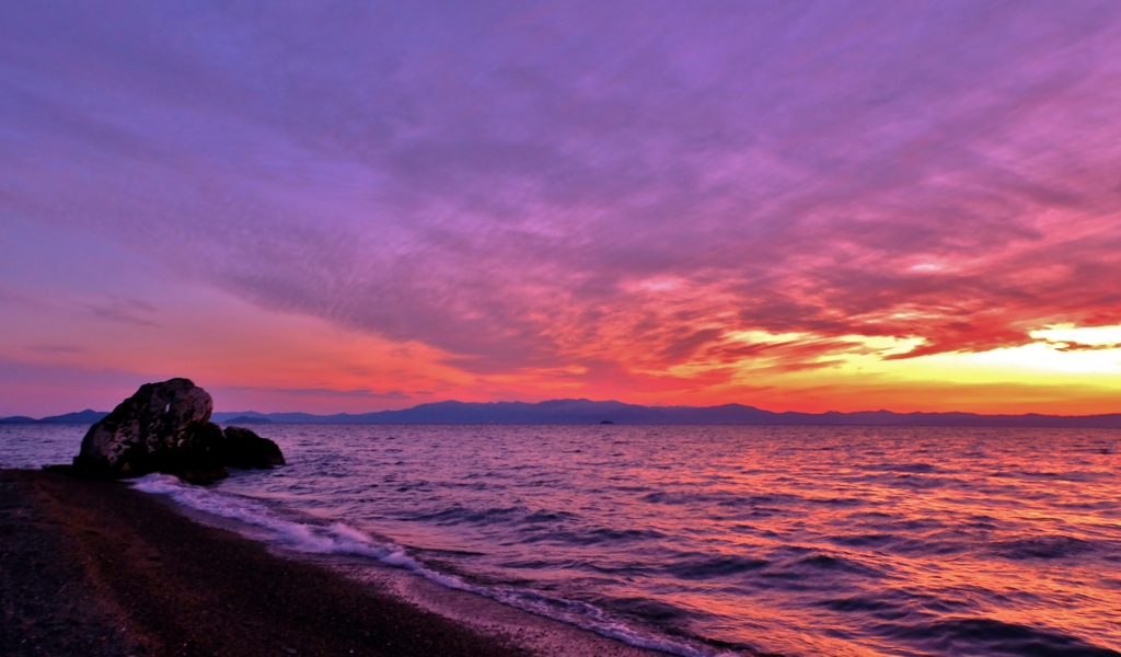 琵琶湖烏帽子岩夕景　Ⅴ