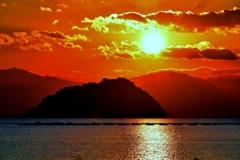 竹生島の夕陽