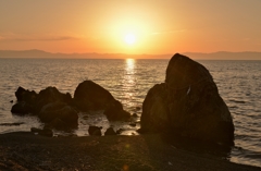 烏帽子岩夕日