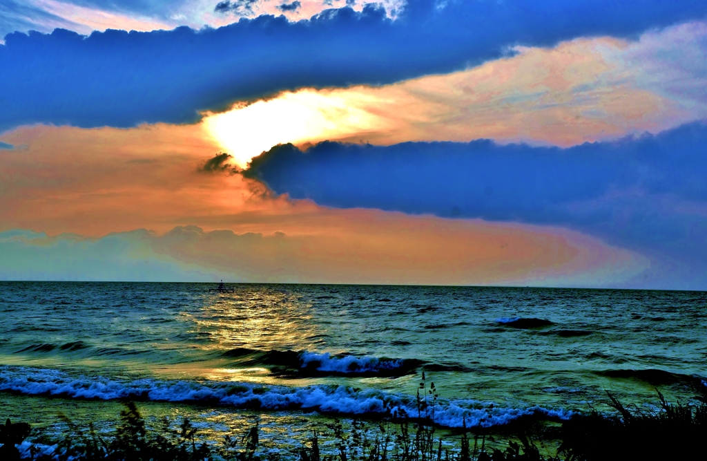 海の如き琵琶湖夕日