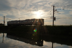 田んぼ、そら、電車