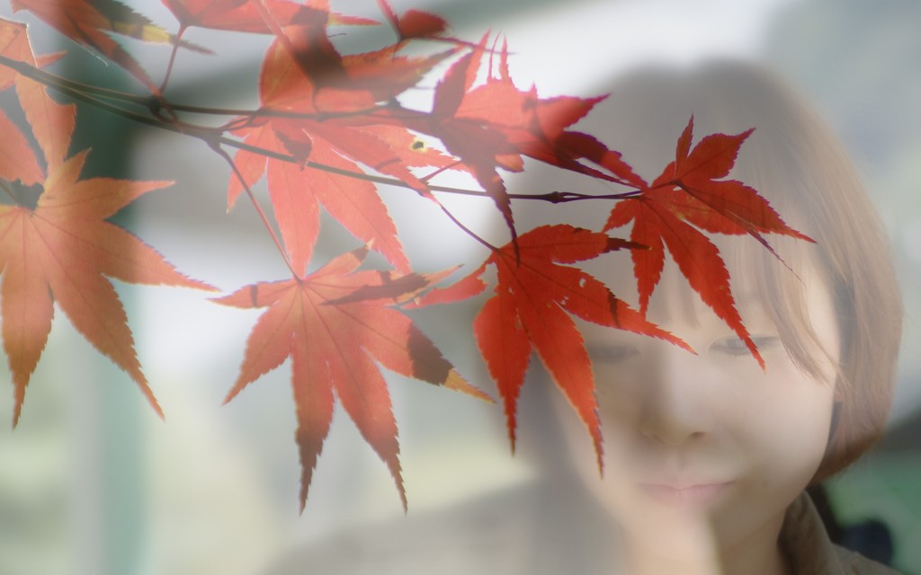 紅葉と女性