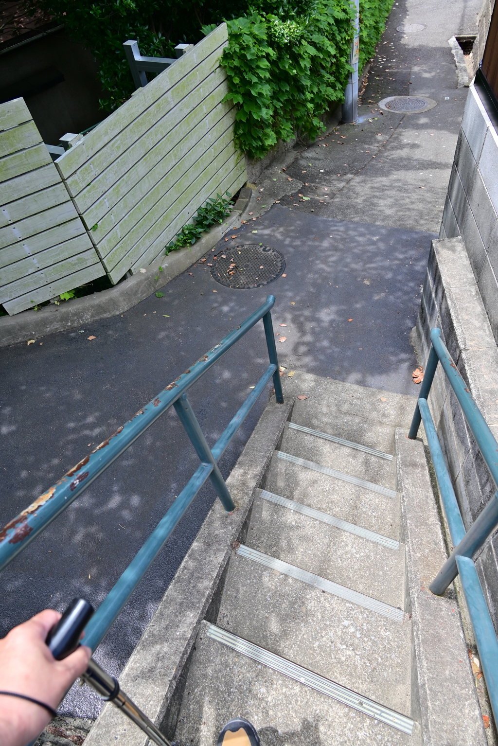杖とトレッキングシューズ