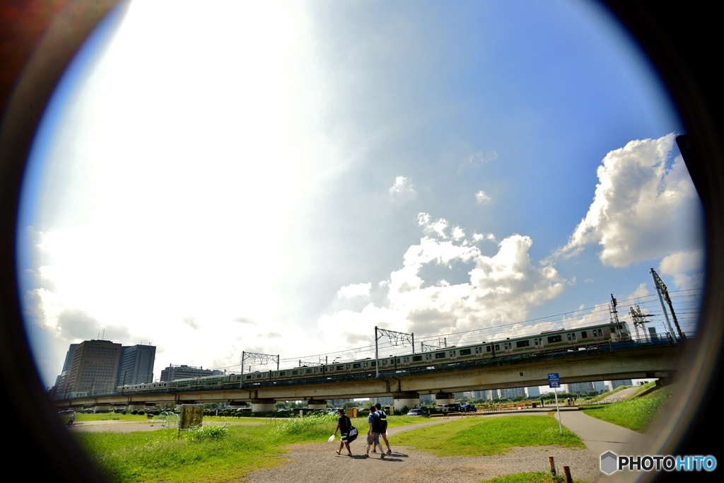 多摩川河川敷・・・(東海道線鉄橋)