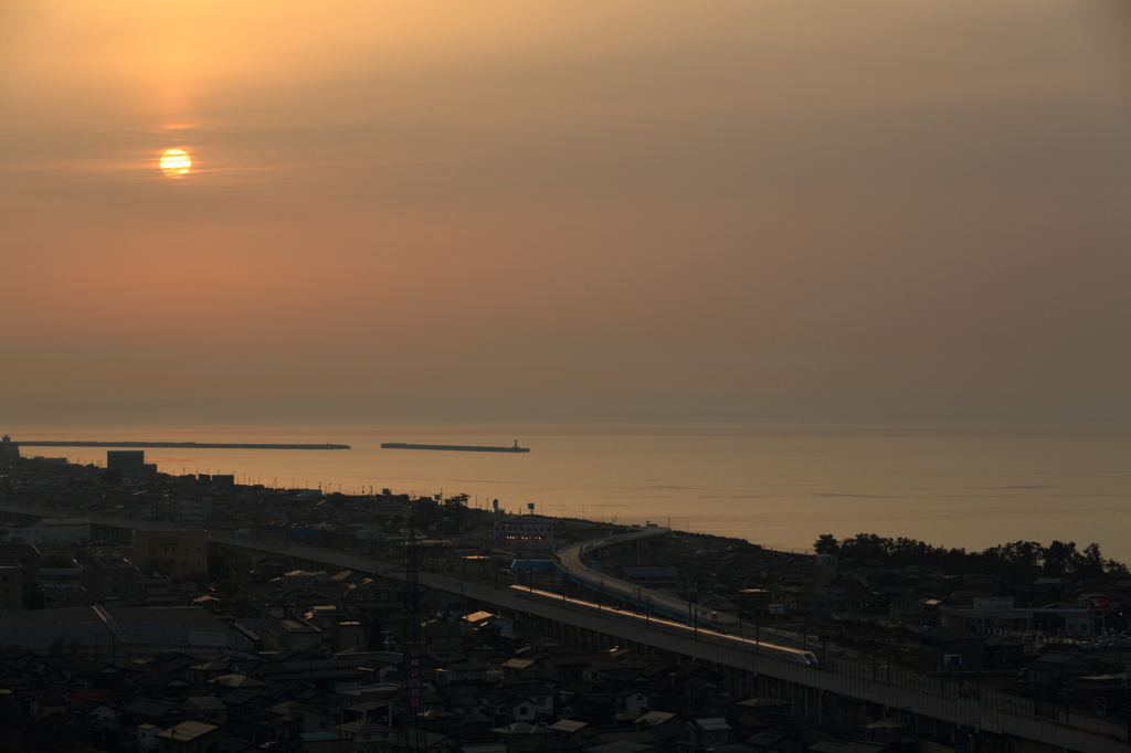 夕日を浴びて