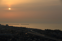 夕日を浴びて