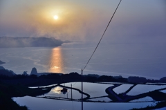 棚田からの夕日