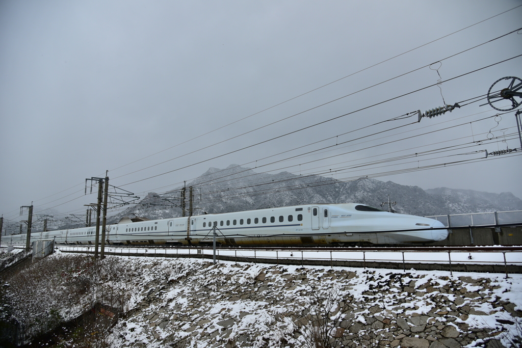 雪降る中を右田山バックに