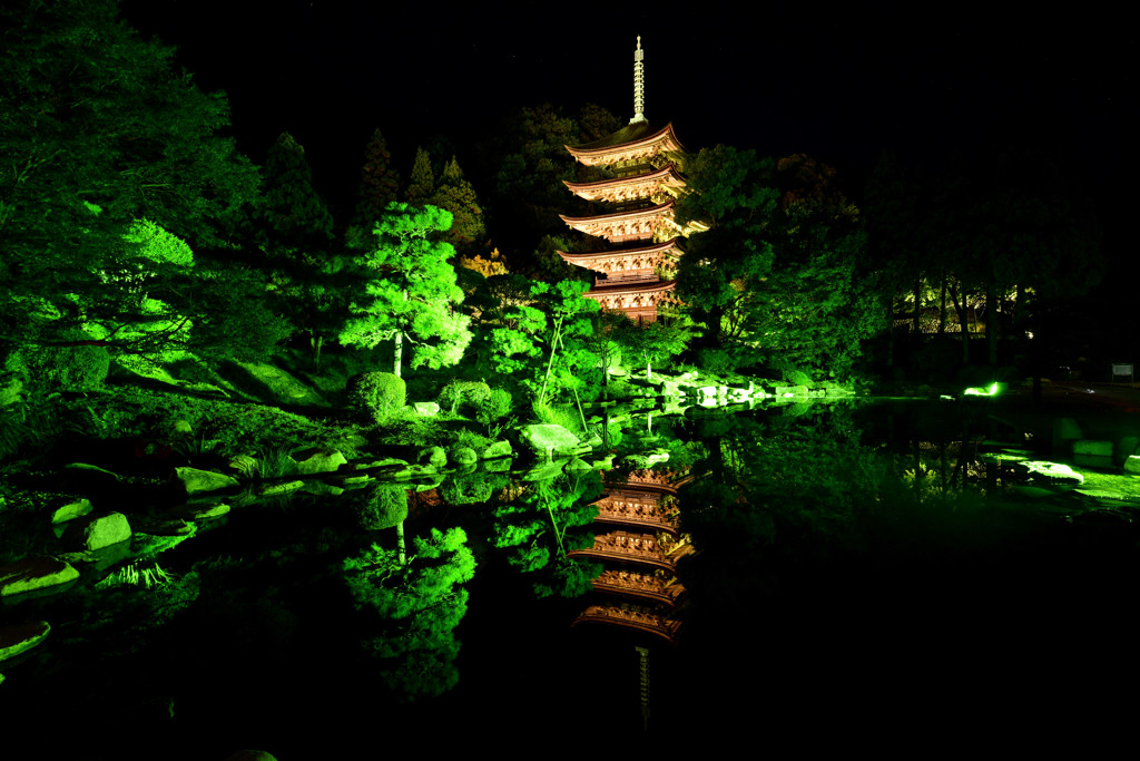 ライトアップされた五重の塔