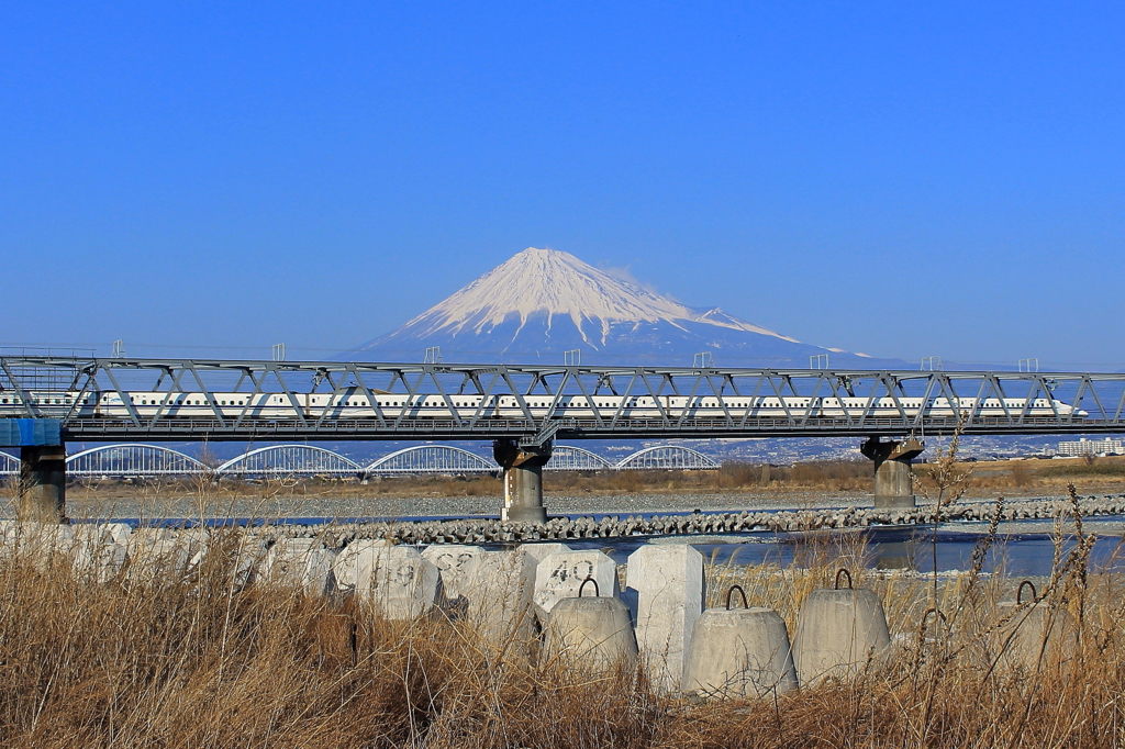 富士川＆富士山・・・新幹線を入れて