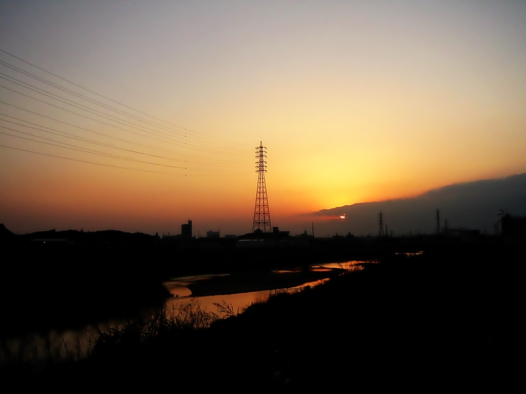 川原の夕景