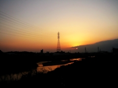 川原の夕景