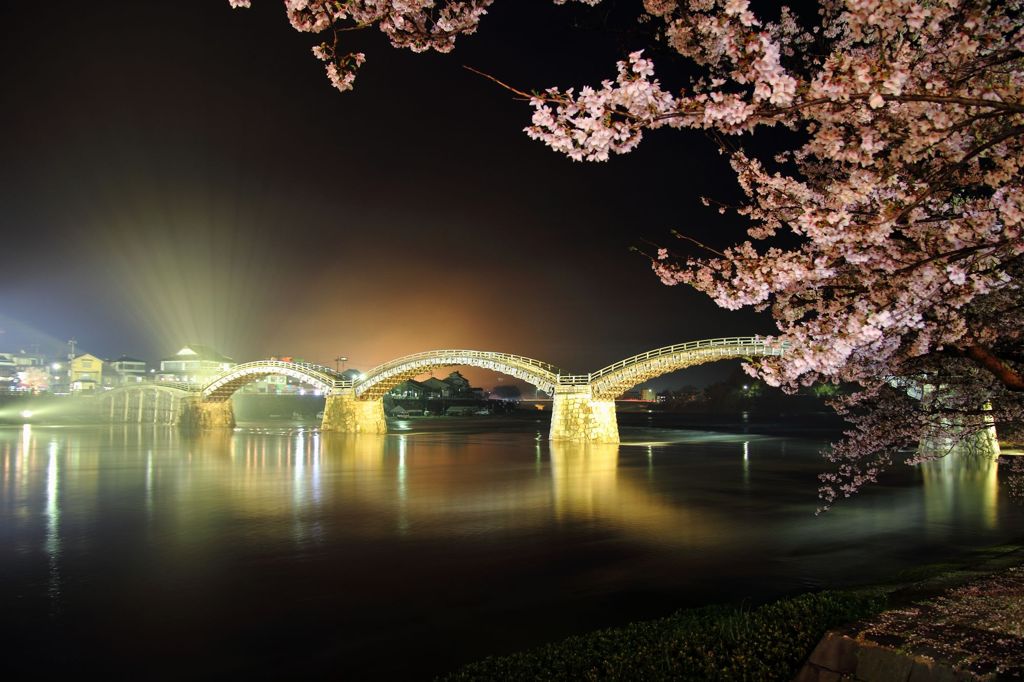 錦帯橋　夜桜～幻想の世界へ