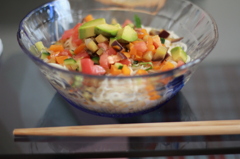 夏野菜とアボガドのそうめん