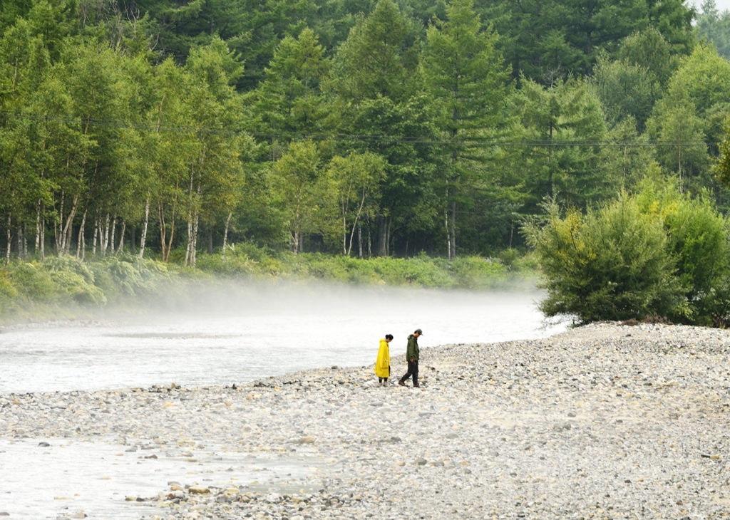朝霧の中で
