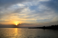 ボルガ河と夕日