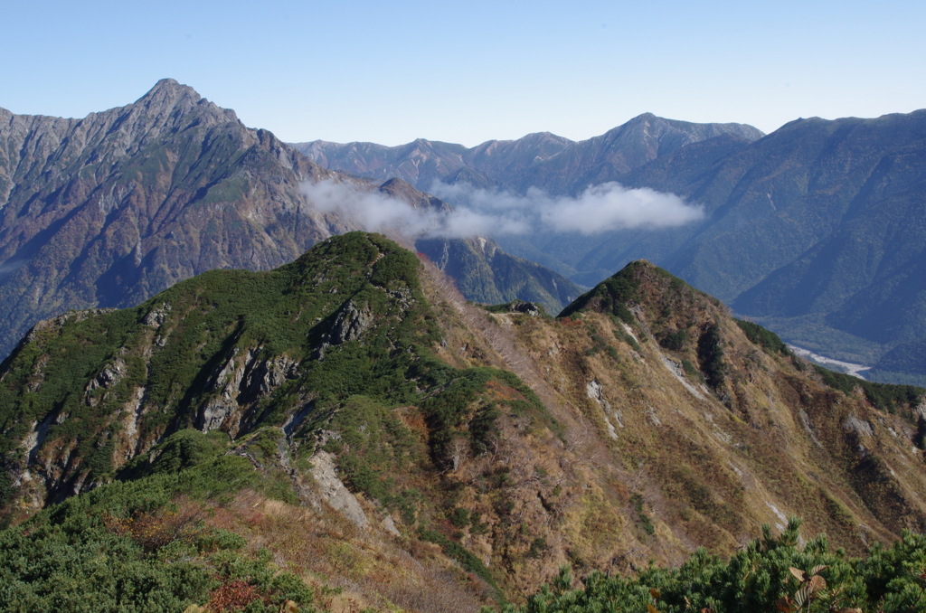 前穂高岳、常念岳、蝶が岳