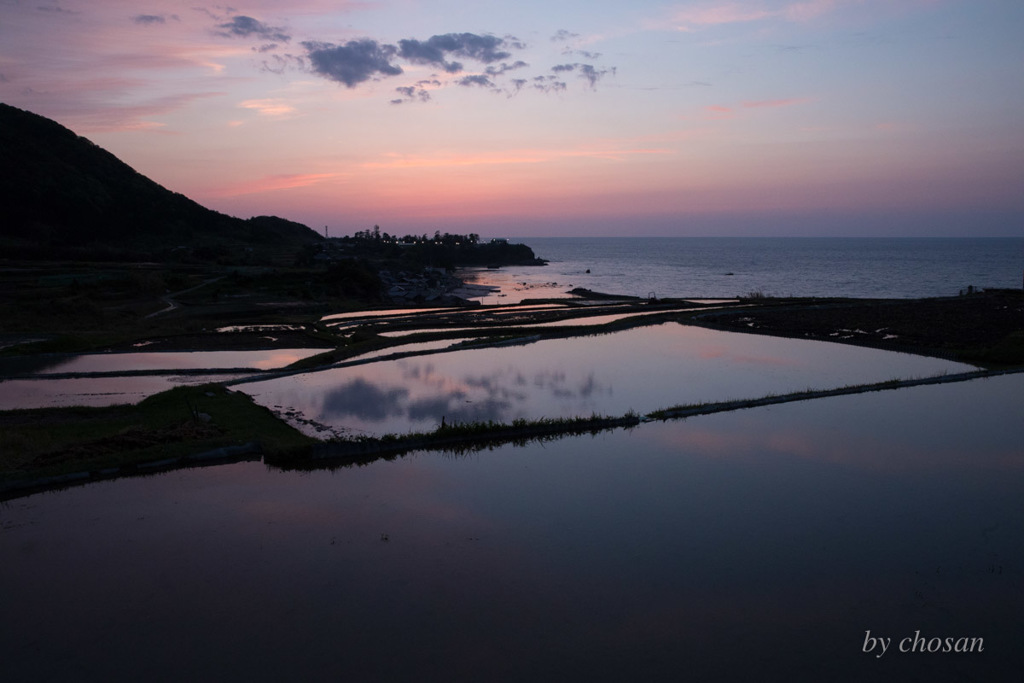 袖志棚田夕景