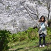 桜と松ぼっくりと女の子