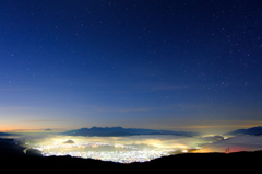 諏訪湖夜景と天体