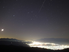 諏訪湖夜景、富士、そしてISS