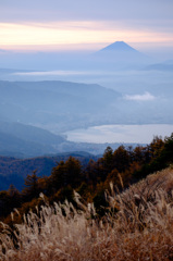 富士山・諏訪湖・ススキ