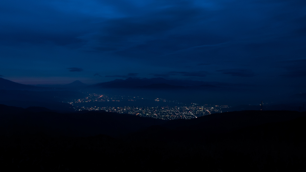 諏訪湖夜景と富士