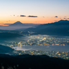 諏訪湖夜景と明けの富士