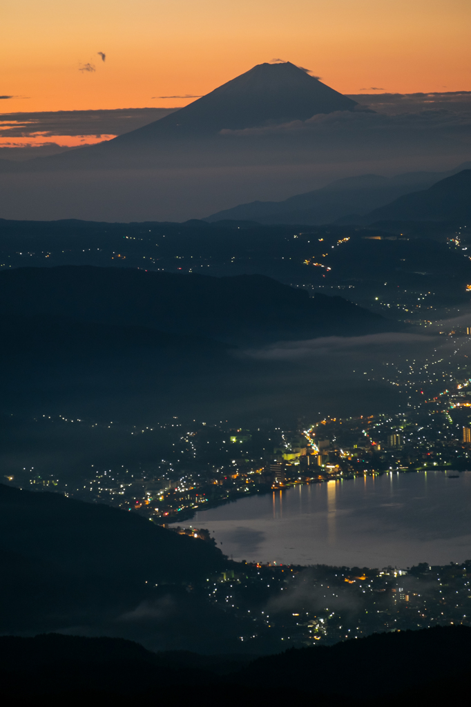 諏訪夜景と富士タテ