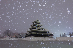 大雪の早朝、国宝松本城にて