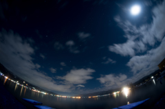 月、星空、諏訪湖