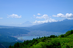 高ボッチからの富士山、諏訪湖