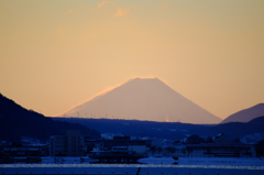 朝陽あたる富士