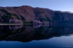 夜明け前の湖