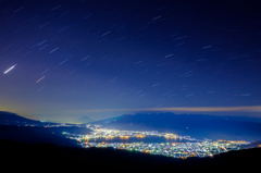 星の流れと諏訪夜景