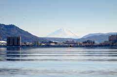 諏訪湖からの富士山：昼