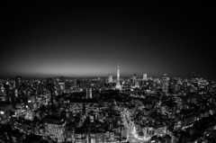 東京夜景　モノクロ